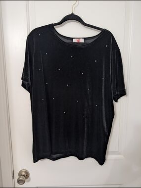 Quacker Factory Black Velvet Rhinestone Top Plus Size 1X Sparkle Y2K